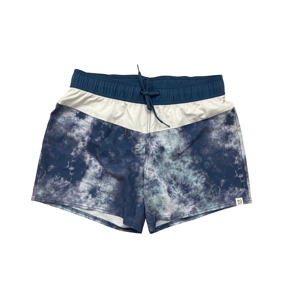 Roxy Womens Y2K Tie Dye Board Shorts Blue White Elastic Waist Swim Shorts Size M